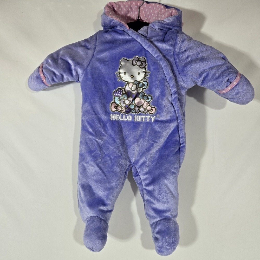 Purple Velour Hello Kitty Baby One Piece with Ears on Hoodie | Size 0/ 3M